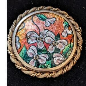 Vintage Signed J. Brevers Paris Large Fused Limoge Enamel on Porcelain Brooch
